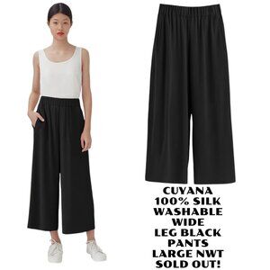 CUYANA 100% SILK WASHABLE BLACK CROPPED PANTS SIZE LARGE NWT SOLD OUT!